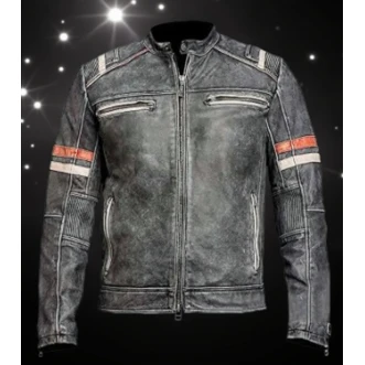 Men Retro Cafe Motorcycle Leather Jacket