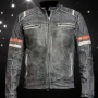 Men Retro Cafe Motorcycle Leather Jacket