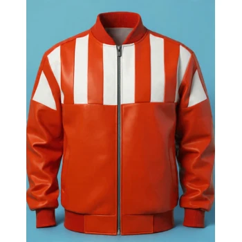 Retro Striped Bomber Leather Jacket