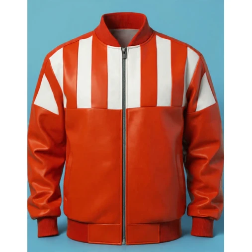 Retro Striped Bomber Leather Jacket