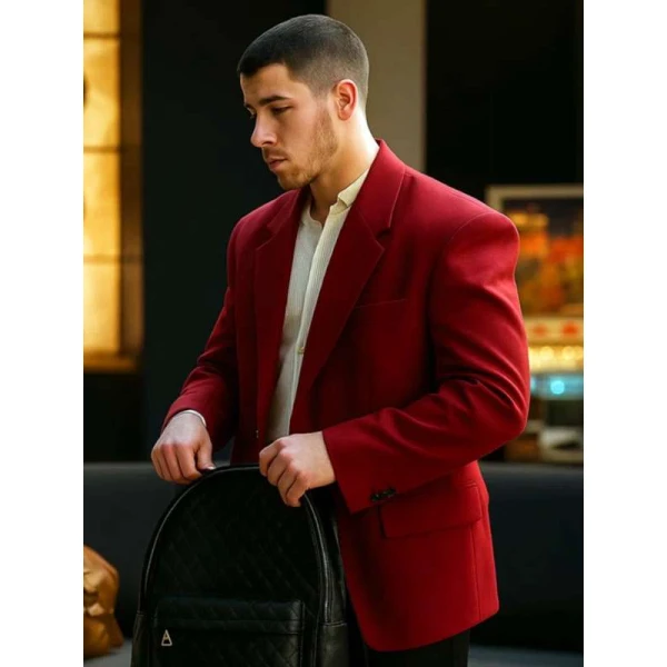 A Very Jonas Christmas Movie Nick Jonas Red Blazer