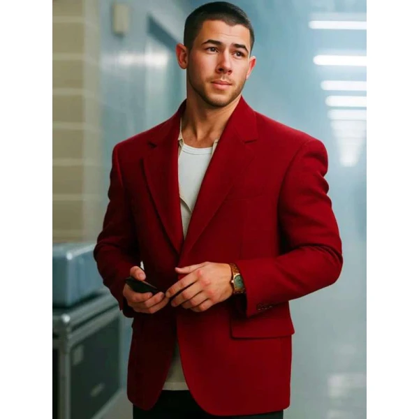 A Very Jonas Christmas Movie Nick Jonas Red Blazer