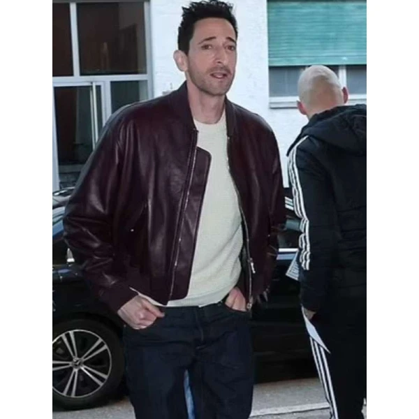 Adrien Brody Maroon Bomber Leather Jacket Adrien Brody Maroon Bomber Leather Jacket