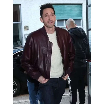 Adrien Brody Maroon Bomber Leather Jacket