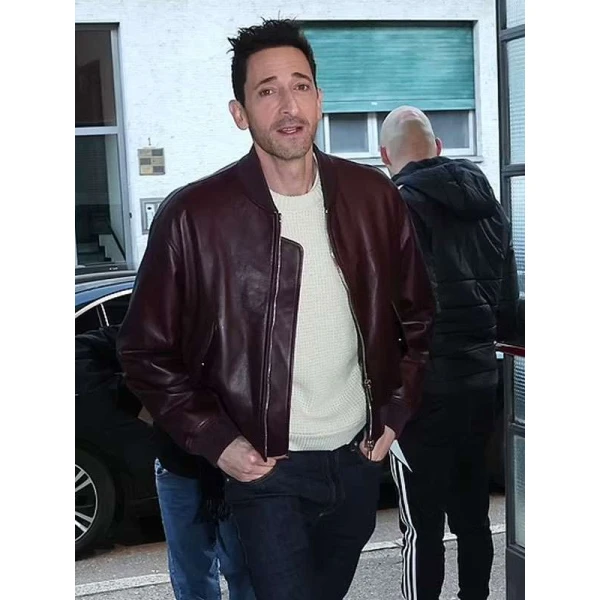 Adrien Brody Maroon Bomber Leather Jacket Adrien Brody Maroon Bomber Leather Jacket