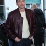 Adrien Brody Maroon Bomber Leather Jacket
