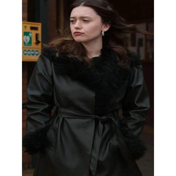 Aimee Lou Wood Daddy Issues S02 Black Leather Coat