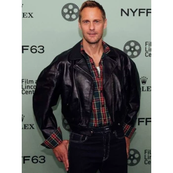 Alexander Skarsgård Pillion Red Carpet Biker Leather Jacket