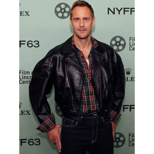 Alexander Skarsgård Pillion Red Carpet Biker Leather Jacket