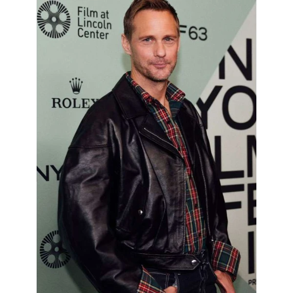 Alexander Skarsgård Pillion Red Carpet Biker Leather Jacket