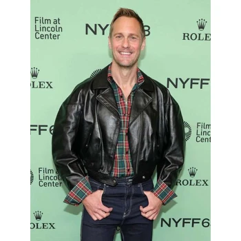 Alexander Skarsgård Pillion Red Carpet Biker Leather Jacket