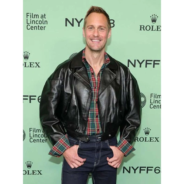 Alexander Skarsgård Pillion Red Carpet Biker Leather Jacket