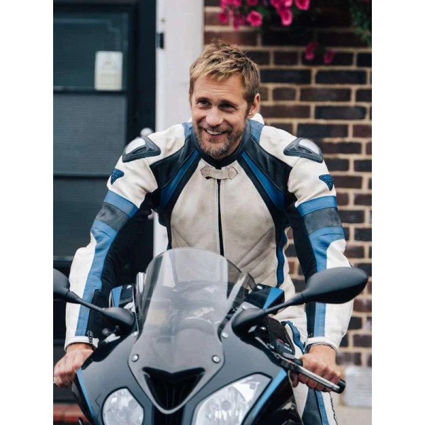 Alexander Skarsgård Pillion White Racer Leather Jacket