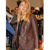 American Actress Scarlett Johansson Brown Leather Blazer