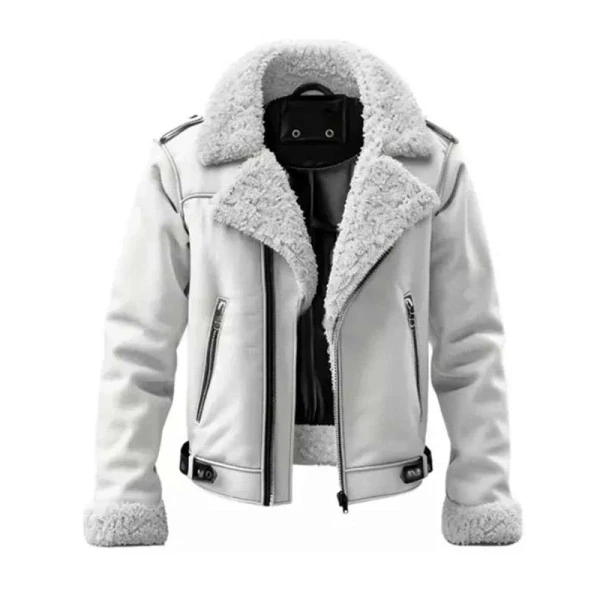 B3 White Shearling Leather Jacket