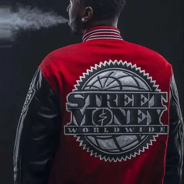 Bankroll Fresh Street Money red and black Varsity Jacket Bankroll Fresh Street Money red and black Varsity Jacket