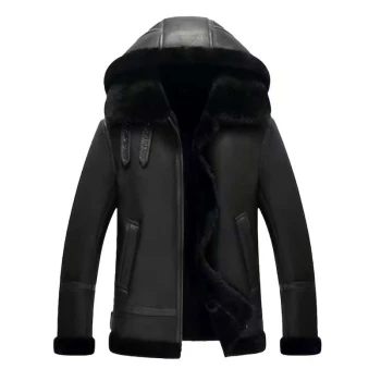 Black Leather Aviator Jacket for Men