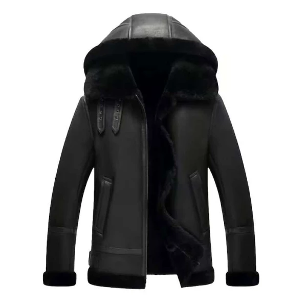Black Leather Aviator Jacket for Men