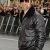 Brad Pitt Black Bomber Shearling Jacket