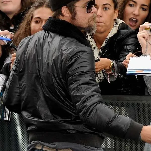 Brad Pitt Black Bomber Shearling Jacket Brad Pitt Black Bomber Shearling Jacket