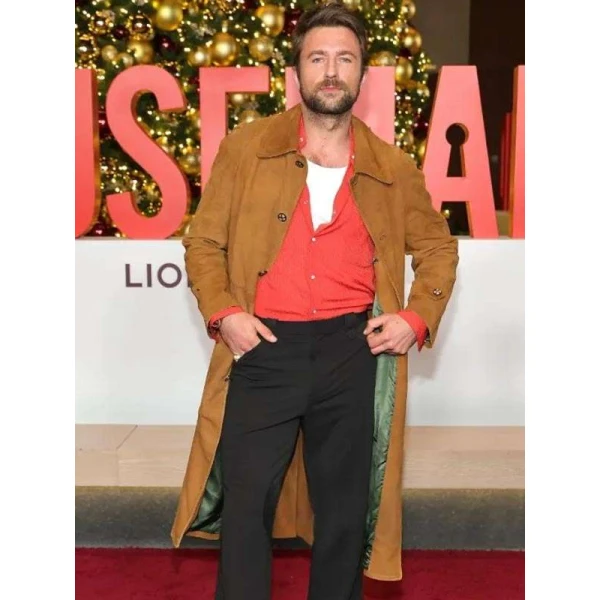 Brandon Sklenar The Housemaid New York Screening Brown Coat