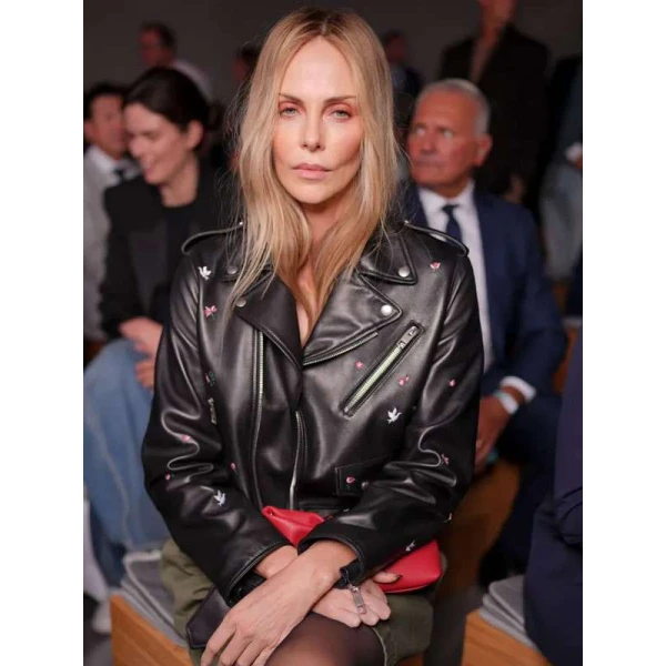 Charlize Theron Fashion Show 2025 Leather Jacket Charlize Theron Fashion Show 2025 Leather Jacket