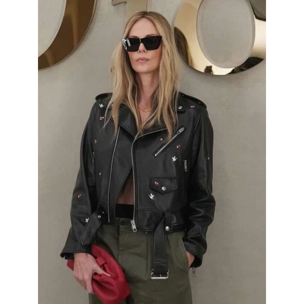 Charlize Theron Fashion Show 2025 Leather Jacket