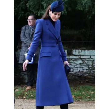 Christmas Day Service Kate Middleton Blue Trench Coat