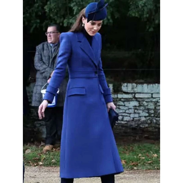 Christmas Day Service Kate Middleton Blue Trench Coat