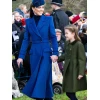 Christmas Day Service Kate Middleton Blue Trench Coat