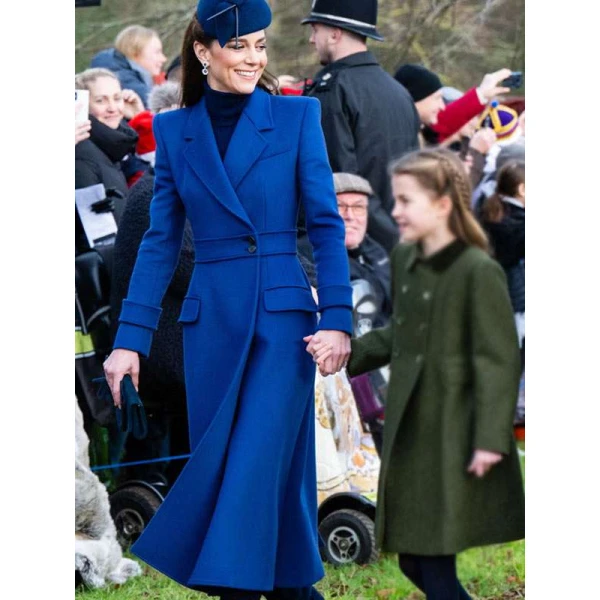 Christmas Day Service Kate Middleton Blue Trench Coat