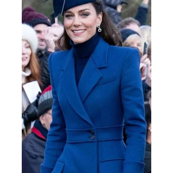 Christmas Day Service Kate Middleton Blue Trench Coat