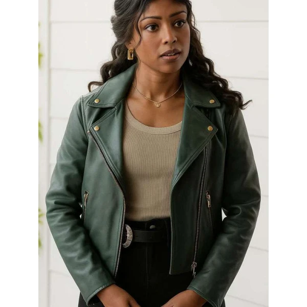 Daphne Forrester High Potential Green Leather Jacket