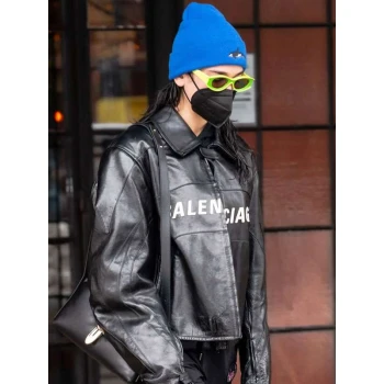 Dua Lipa Balenciaga Black Leather Jacket Dua Lipa Balenciaga Black Leather Jacket