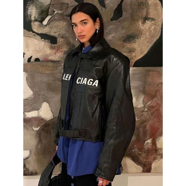 Dua Lipa Balenciaga Black Leather Jacket Dua Lipa Balenciaga Black Leather Jacket
