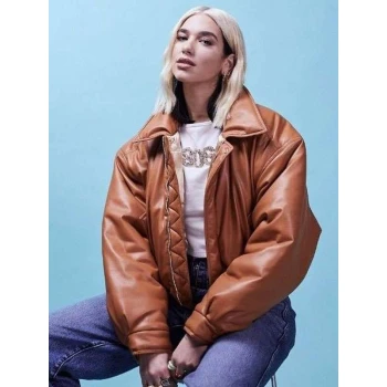 Dua Lipa BBC Radio 1 Studios Brown Leather Jacket