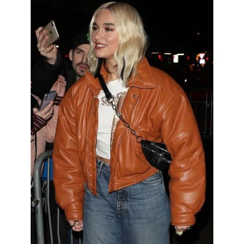 Dua Lipa BBC Radio 1 Studios Brown Leather Jacket