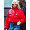 Dua Lipa NYC Red Puffer Jacket