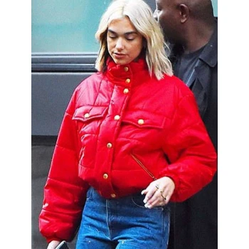 Dua Lipa NYC Red Puffer Jacket