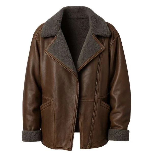Ella McCay Emma Mackey Brown Shearling Jacket