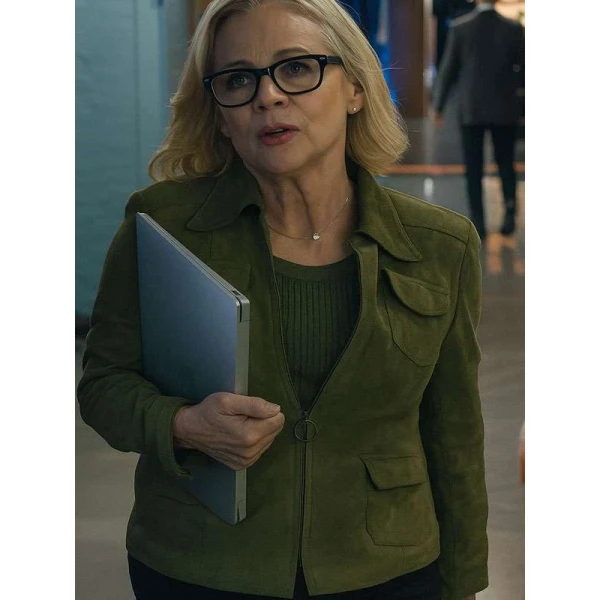 Elsbeth S03 Amy Sedaris Green Suede Leather Jacket