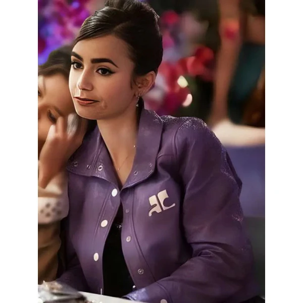 Stylish Emily in Paris Season 2 Emily Cooper Purple Leather Jacket