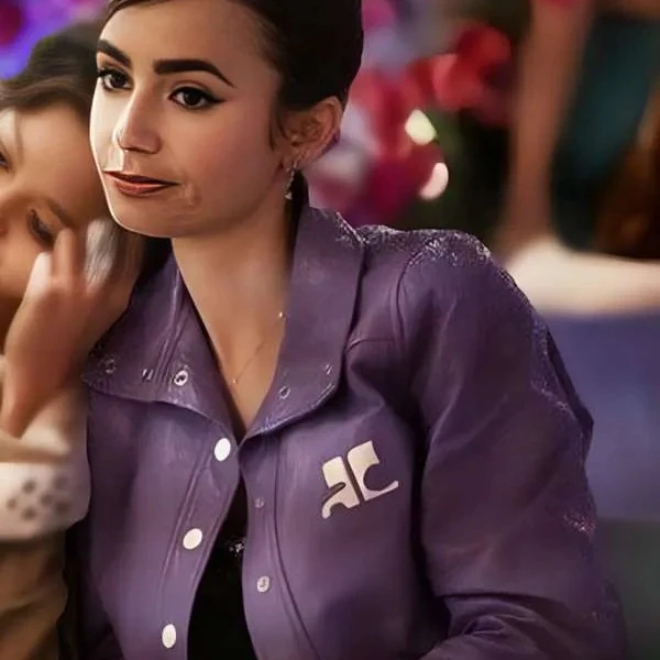 Emily in Paris Purple Leather Jacket – Emily Cooper’s Chic TV Series Style Emily in Paris Purple Leather Jacket – Emily Cooper’s Chic TV Series Style