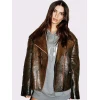 Emily Ratajkowski Brown Distressed Leather Jacket