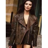 Emily Ratajkowski Brown Distressed Leather Jacket