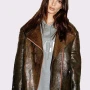 Emily Ratajkowski Brown Distressed Leather Jacket