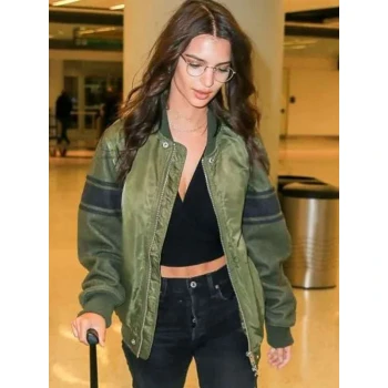 Emily Ratajkowski Green Bomber Jacket