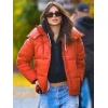 Emily Ratajkowski Orange Puffer Jacket