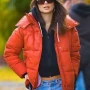Emily Ratajkowski Orange Puffer Jacket
