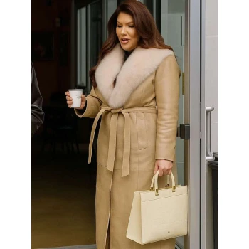 Emily Simpson Beige Leather Trench Coat